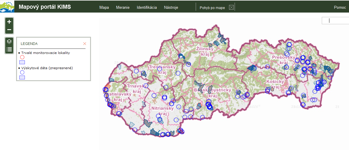 Na tejto konkrétnej mape sú znázornené trvalé monitorovacie plochy a výskytové dáta korýtok riečnych na našom území. http://webgis.biomonitoring.sk/